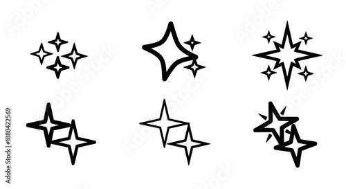 Set of Sparkle Icons, Starbursts, and Shine Symbols for Cleanliness and Brightness
