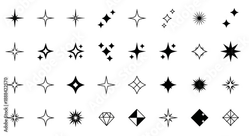 Collection of Sparkle and Shine Icons: Starbursts, Diamonds, and Geometric Embellishments