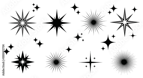 Collection of Black Starbursts and Sparkles Icons for Design and Decoration