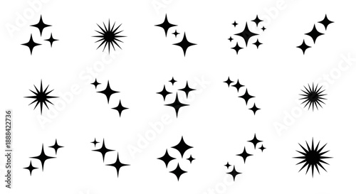 Set of Sparkle Icons, Starbursts, and Glitter Accents for Design and Decoration