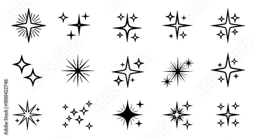 Collection of Sparkling Stars and Light Flares, Representing Magic, Celebration, and Success