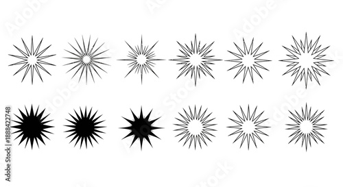 Collection of Starburst and Sparkle Icons with Different Designs and Fillings