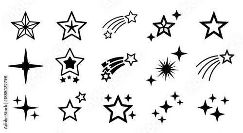 Diverse Collection of Stylized Star Icons and Symbols for Graphic Design