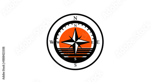 Compass illustration over sunrise navigation concept isolated on white