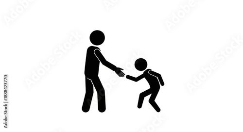 Adult helping child with handshake gesture silhouette.