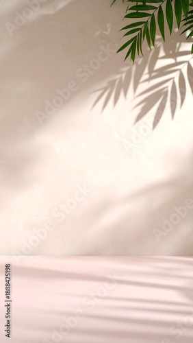 Dappled leaf light and shadow on cream plaster wall,