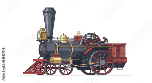 Vintage steam locomotive train engine cartoon illustration