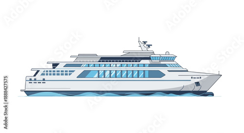 Flat vector illustration of a modern passenger ship or ferry