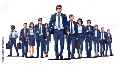 Diverse Business Team with Confident Leader, Professional People in Suits