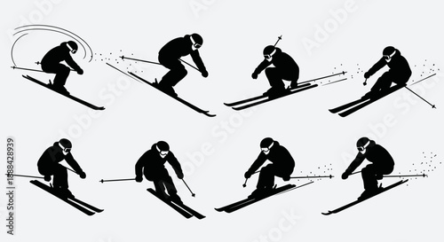 Dynamic Skiing Action Sequence Vector Illustration Set: A Journey Down the Snowy Slopes