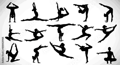 Diverse Collection of Dynamic Gymnastics and Dance Poses Silhouettes