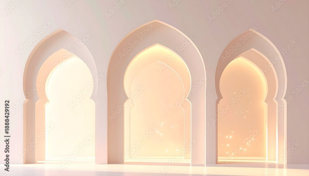 Fototapeta premium Three arches with light shining through them