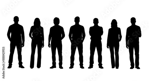 Diverse Group of People Silhouettes Standing Together, Vector Illustration
