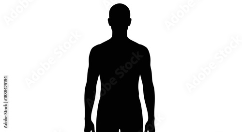 Black Silhouette of a Human Body Against a White Background, Full Body View