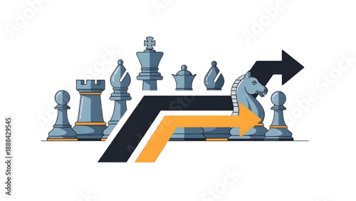 Strategic Business Chess Concept with Success Growth Arrows Vector on Transparent Background, Ideal for Management Planning and Corporate Strategy Presentations.