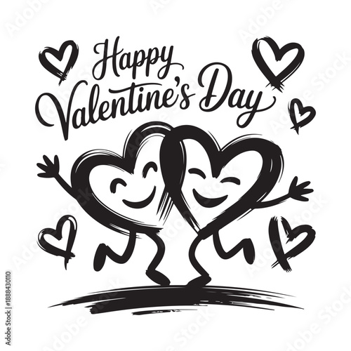 Charming valentine s day illustration featuring happy hearts embracing with decorative flourishes