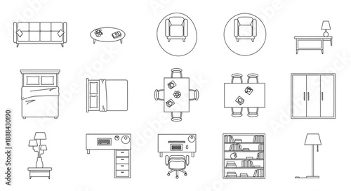 Architectural Drawings of Furniture and Room Layouts.
