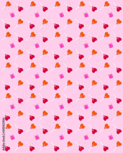 Seamless heart lollipop pattern background for valentine and romantic greeting card themes