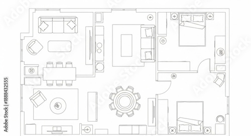 Architectural floor plan of a modern apartment layout.