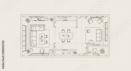 Architectural floor plan drawing of a modern apartment layout.