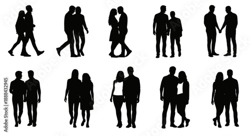 Diverse Couple Silhouettes Collection, Celebrating Love and Relationships in Various Poses