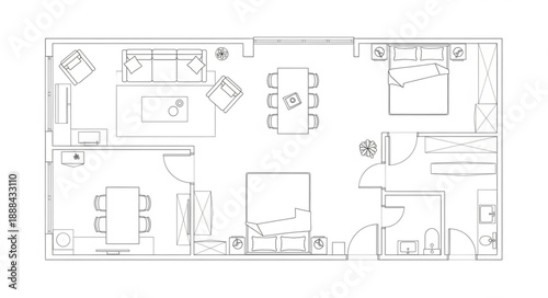 Architectural floor plan drawing of a modern house layout.
