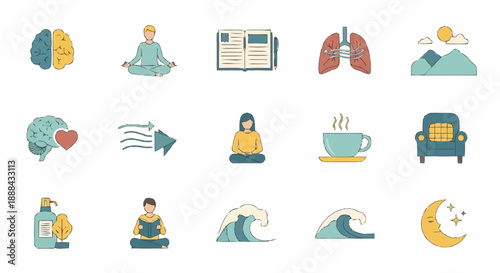 Meditation and Relaxation Icons Set for Wellness and Mindfulness.
