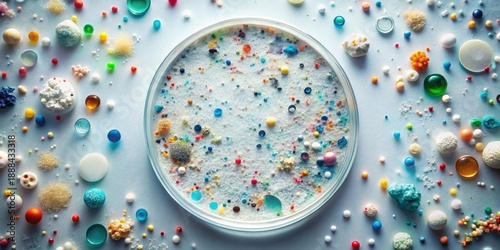 A Microscopic World of Colorful Particles and Aggregates in a Petri Dish