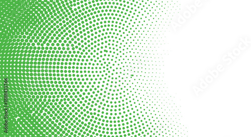 Abstract green circular halftone pattern fading into white space.