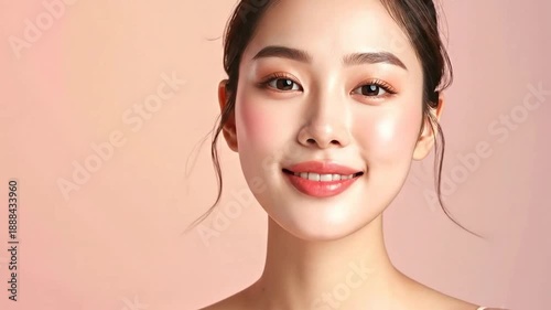 Portrait of a beautiful Asian woman with flawless skin and natural makeup.