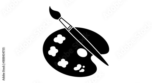 Artist Paint Palette and Brush Icon Silhouette.
