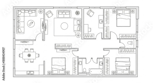 Architectural floor plan of a modern house with furniture layout.
