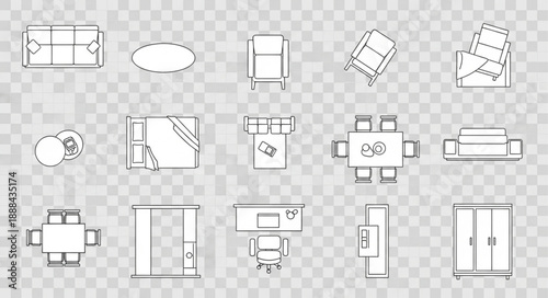 Architectural Floor Plan Symbols for Furniture and Fixtures.