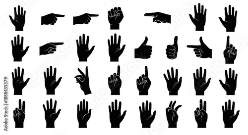 Collection of Diverse Hand Gestures and Signals on White Background