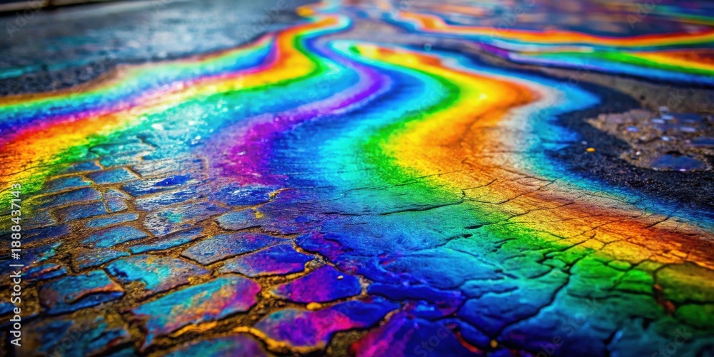 Obraz premium Abstract Rainbow Hues on a Cracked Surface, a Vivid Display of Nature's Colorful Accident