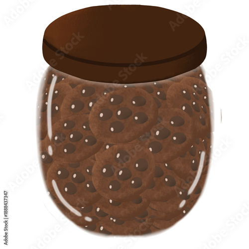 illustration of choco chips cookies in a jar
