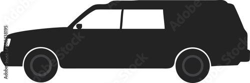 Simple black silhouette of a modern passenger car with visible wheel