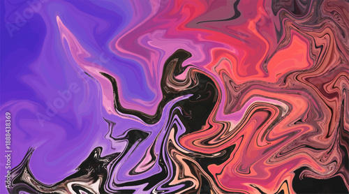 a vibrant, abstract liquid marble texture featuring dynamic swirls of purple, magenta, and coral blended with deep black accents.