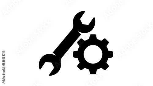 Wrench and Gear Icon Representing Mechanical Engineering and Repair.