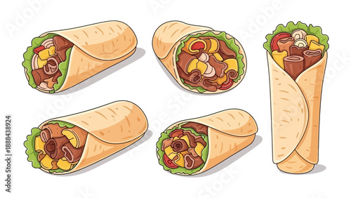Delicious Hand-Drawn Burritos with Savory Fillings and Fresh Ingredients.