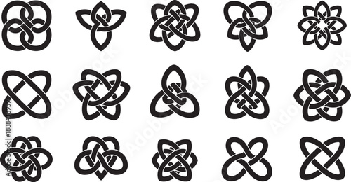 Celtic knot designs on white background in black color