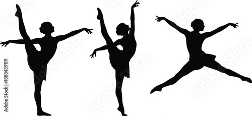 Ballet dancer silhouette set with graceful poses and jumps for dance art performance fitness vector illustration