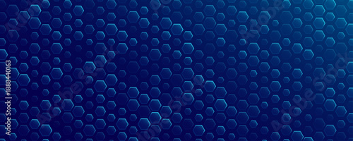 Digital blue hexagons with soft glow for Technology or Science background. Futuristic backdrop for FinTech design, medical research presentation or website page. Vector illustration.