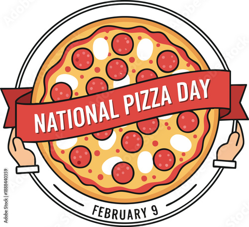 National pizza day celebration graphic with pepperoni pizza and banner
