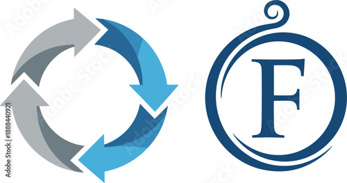 Circular arrows cycle logo and elegant letter F emblem for corporate branding finance business vector illustration design modern