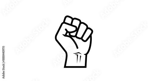 Raised fist symbolizing strength unity and protest on white background