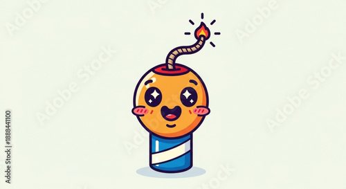 Cartoon dynamite with smiling face and lit fuse colorful explosive illustration