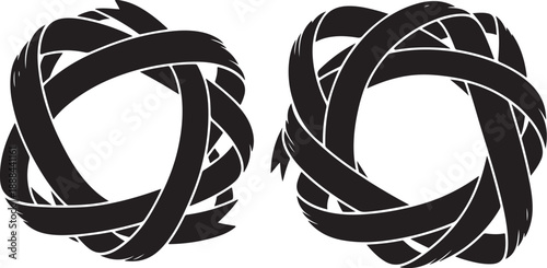 Black and white abstract ribbon knot design elements pair
