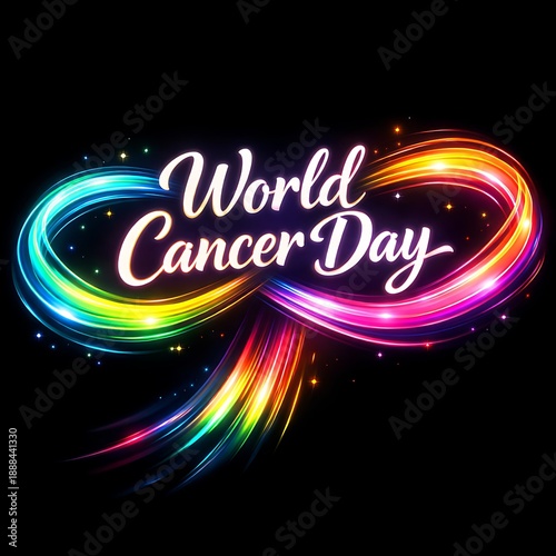 Wallpaper Mural World cancer day text with rainbow color graphic line with sparkles as symbol of hope to raise awareness and inspire support patient family and community Torontodigital.ca