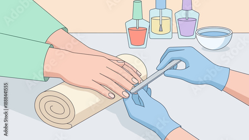 Manicurist Applying Nail Polish to Client's Nails in Salon